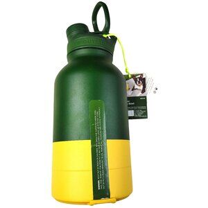 Cuddle Collab Pet Water Bottle Bowl Cat Dog Travel Green Yellow Heavy 46 Oz.